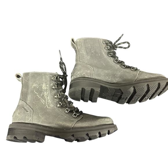 Sorel Lennox Waterproof Lace-Up Combat Boots Gray Leather Size 7.5 rugged hiking - Picture 6 of 10